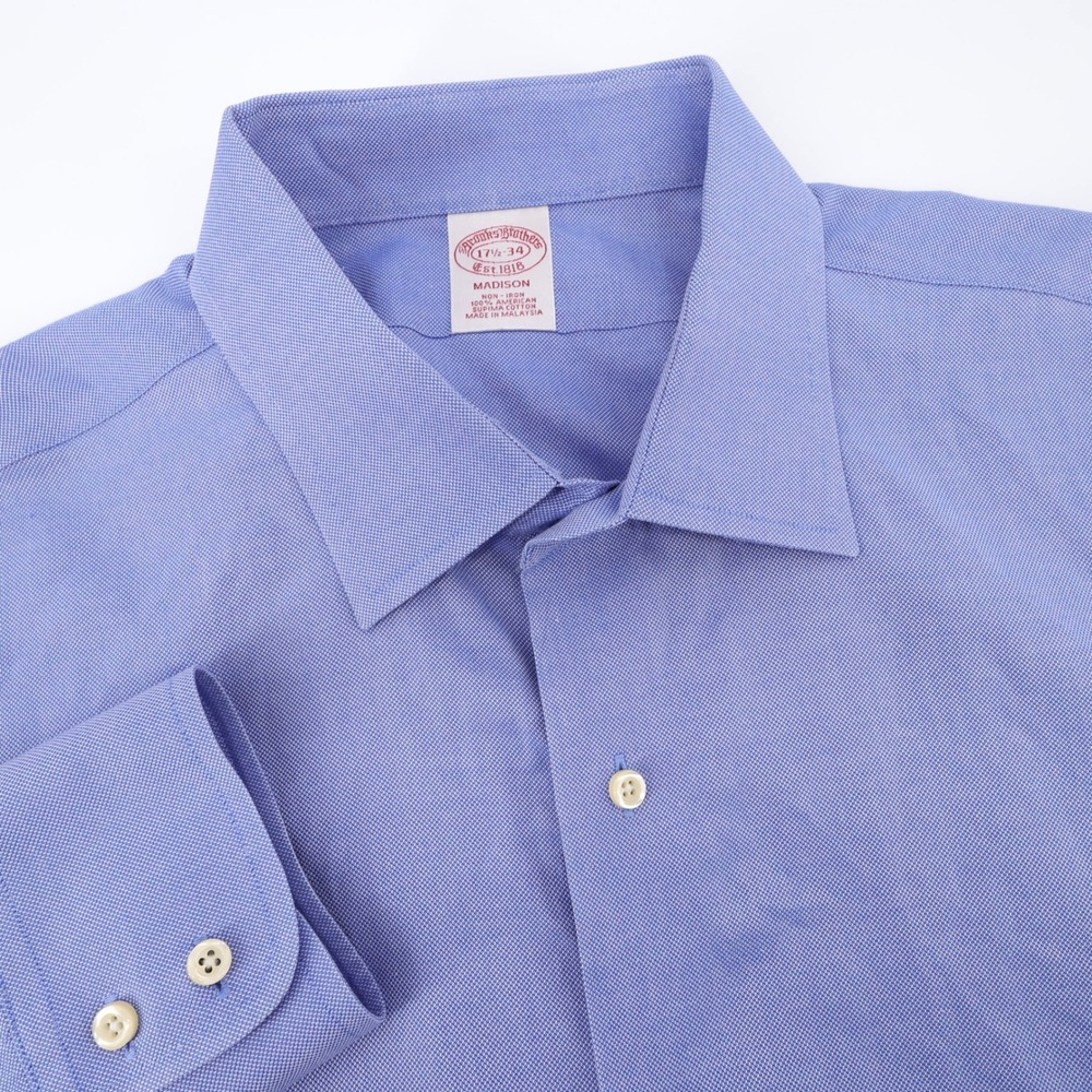 Brooks Brothers Madison Non-Iron Dress Shirt Blue Long Sleeve Mens 17.5-34 XL‎